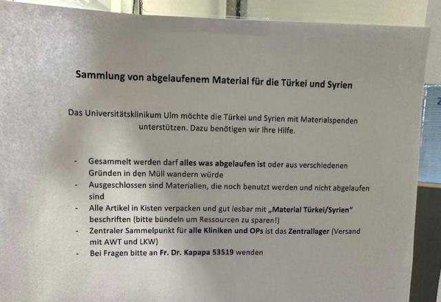 Almanya'daki hastaneden skandal çağrı: Son kullanma tarihi geçmiş ürünleri depremzedelere gönderin